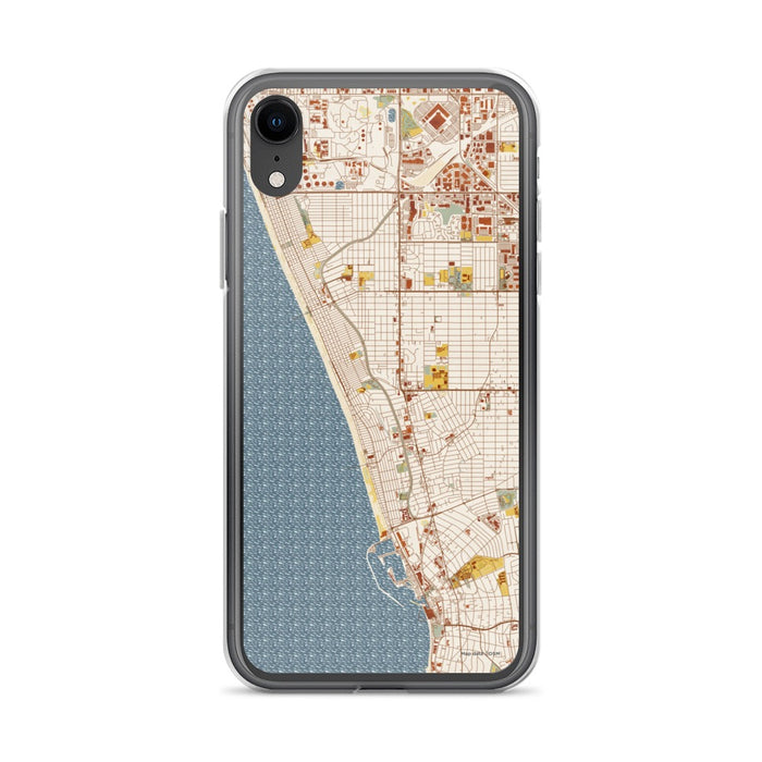 Custom iPhone XR Hermosa Beach California Map Phone Case in Woodblock