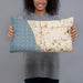 Person holding 20x12 Custom Hermosa Beach California Map Throw Pillow in Woodblock
