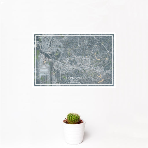 12x18 Herndon Virginia Map Print Landscape Orientation in Afternoon Style With Small Cactus Plant in White Planter