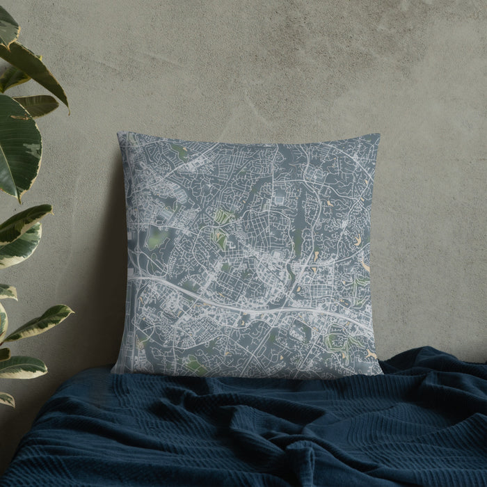 Custom Herndon Virginia Map Throw Pillow in Afternoon on Bedding Against Wall