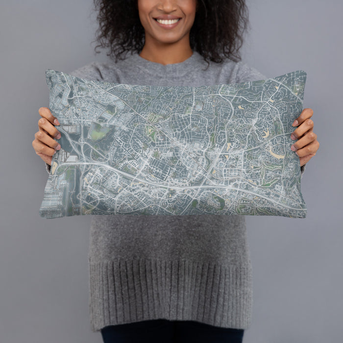 Person holding 20x12 Custom Herndon Virginia Map Throw Pillow in Afternoon