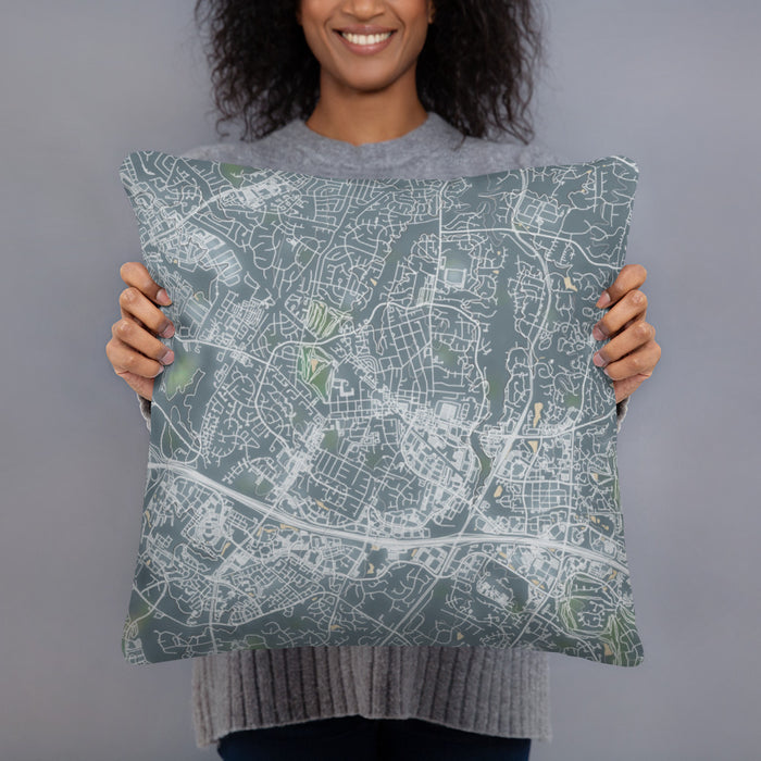 Person holding 18x18 Custom Herndon Virginia Map Throw Pillow in Afternoon