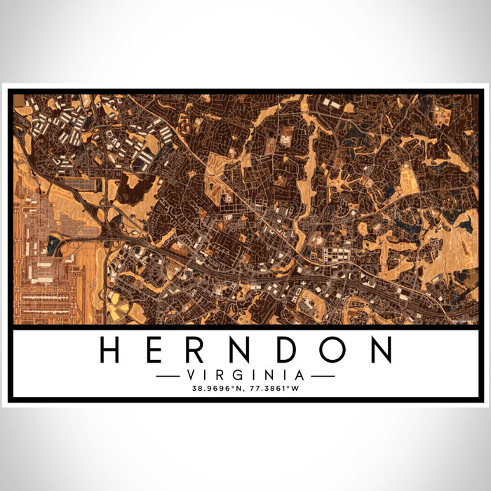 Herndon Virginia Map Print Landscape Orientation in Ember Style With Shaded Background