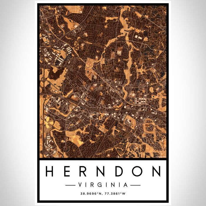 Herndon Virginia Map Print Portrait Orientation in Ember Style With Shaded Background