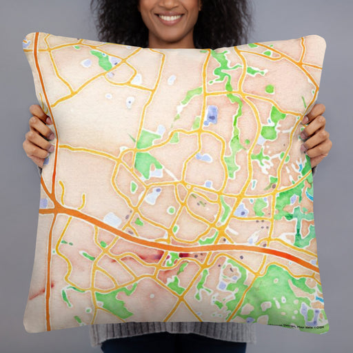 Person holding 22x22 Custom Herndon Virginia Map Throw Pillow in Watercolor