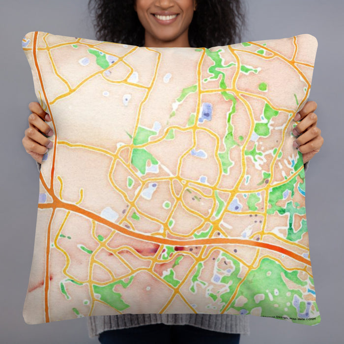 Person holding 22x22 Custom Herndon Virginia Map Throw Pillow in Watercolor