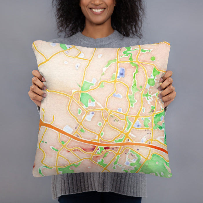 Person holding 18x18 Custom Herndon Virginia Map Throw Pillow in Watercolor