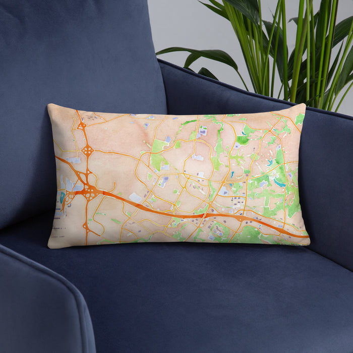 Custom Herndon Virginia Map Throw Pillow in Watercolor on Blue Colored Chair