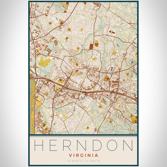Herndon Virginia Map Print Portrait Orientation in Woodblock Style With Shaded Background
