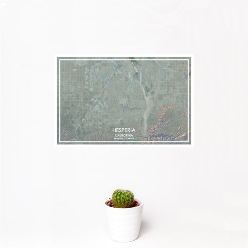 12x18 Hesperia California Map Print Landscape Orientation in Afternoon Style With Small Cactus Plant in White Planter