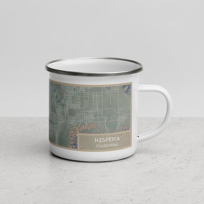 Right View Custom Hesperia California Map Enamel Mug in Afternoon