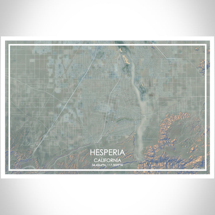 Hesperia California Map Print Landscape Orientation in Afternoon Style With Shaded Background