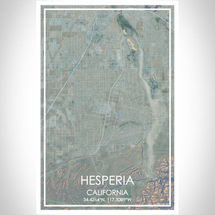 Hesperia California Map Print Portrait Orientation in Afternoon Style With Shaded Background