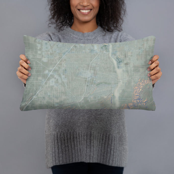 Person holding 20x12 Custom Hesperia California Map Throw Pillow in Afternoon