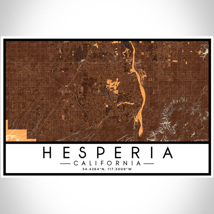 Hesperia California Map Print Landscape Orientation in Ember Style With Shaded Background