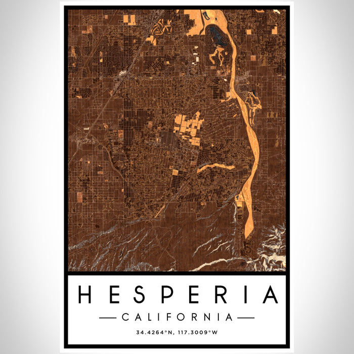 Hesperia California Map Print Portrait Orientation in Ember Style With Shaded Background