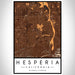 Hesperia California Map Print Portrait Orientation in Ember Style With Shaded Background