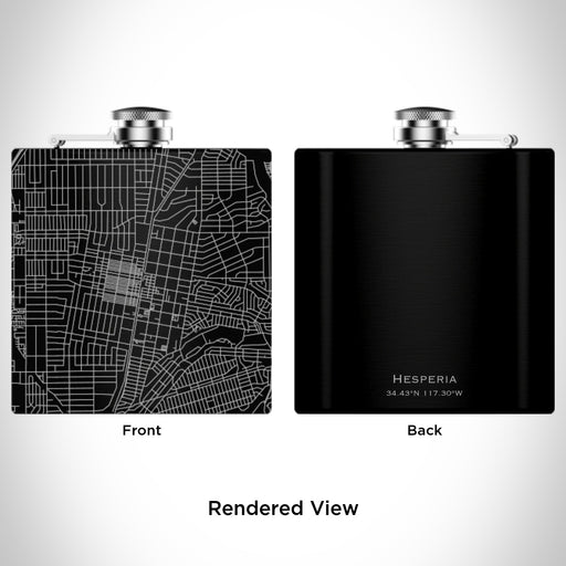 Rendered View of Hesperia California Map Engraving on 6oz Stainless Steel Flask in Black