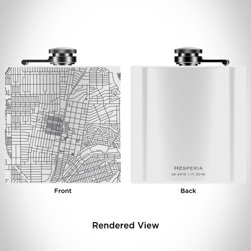 Rendered View of Hesperia California Map Engraving on 6oz Stainless Steel Flask in White