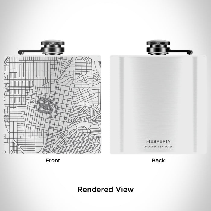 Rendered View of Hesperia California Map Engraving on 6oz Stainless Steel Flask in White