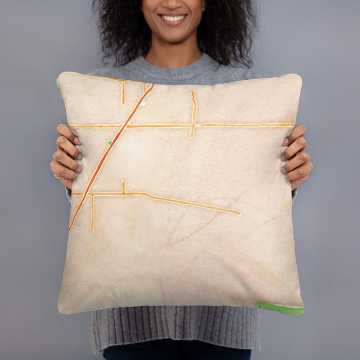 Person holding 18x18 Custom Hesperia California Map Throw Pillow in Watercolor