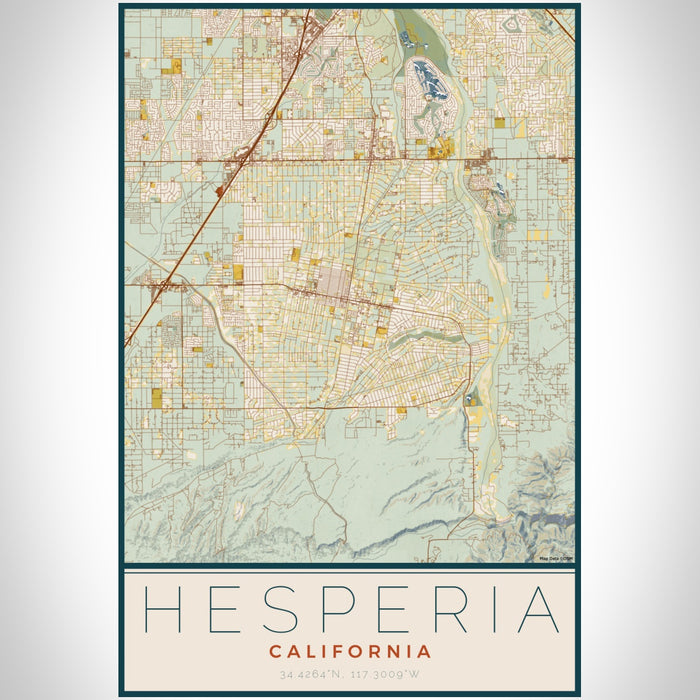 Hesperia California Map Print Portrait Orientation in Woodblock Style With Shaded Background