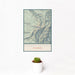 12x18 Hesperus Mountain Colorado Map Print Portrait Orientation in Woodblock Style With Small Cactus Plant in White Planter