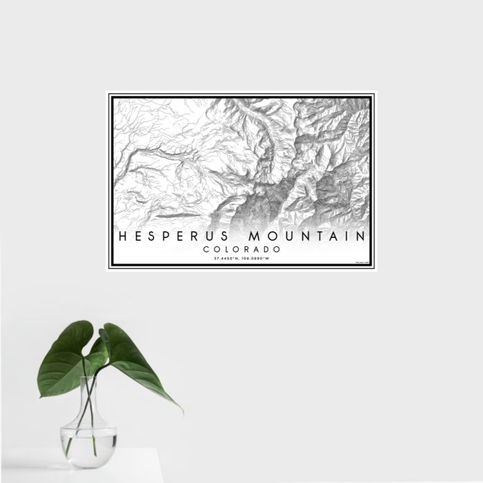 16x24 Hesperus Mountain Colorado Map Print Landscape Orientation in Classic Style With Tropical Plant Leaves in Water