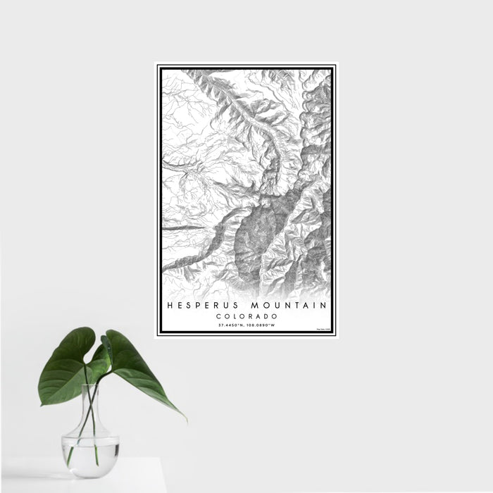 16x24 Hesperus Mountain Colorado Map Print Portrait Orientation in Classic Style With Tropical Plant Leaves in Water