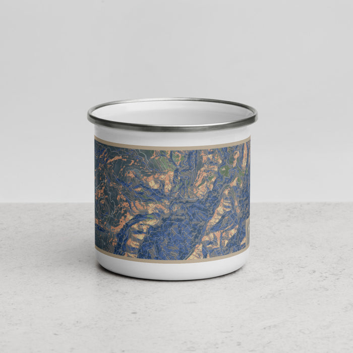 Front View Custom Hesperus Mountain Colorado Map Enamel Mug in Afternoon