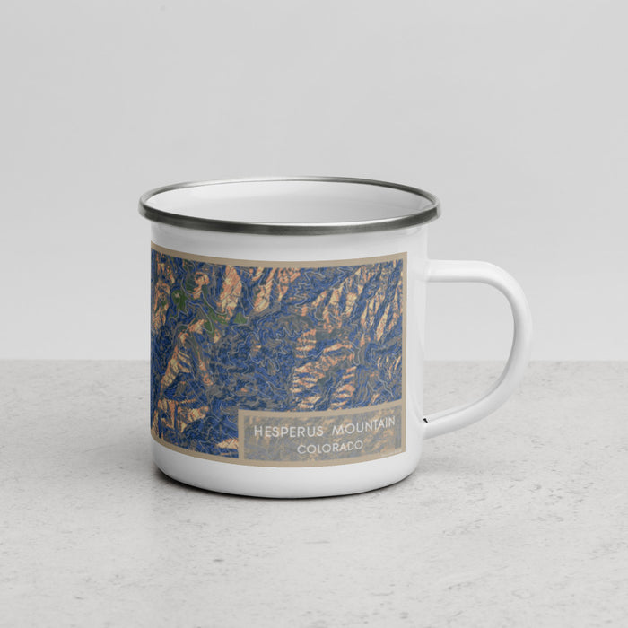 Right View Custom Hesperus Mountain Colorado Map Enamel Mug in Afternoon