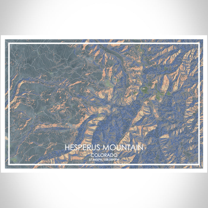 Hesperus Mountain Colorado Map Print Landscape Orientation in Afternoon Style With Shaded Background