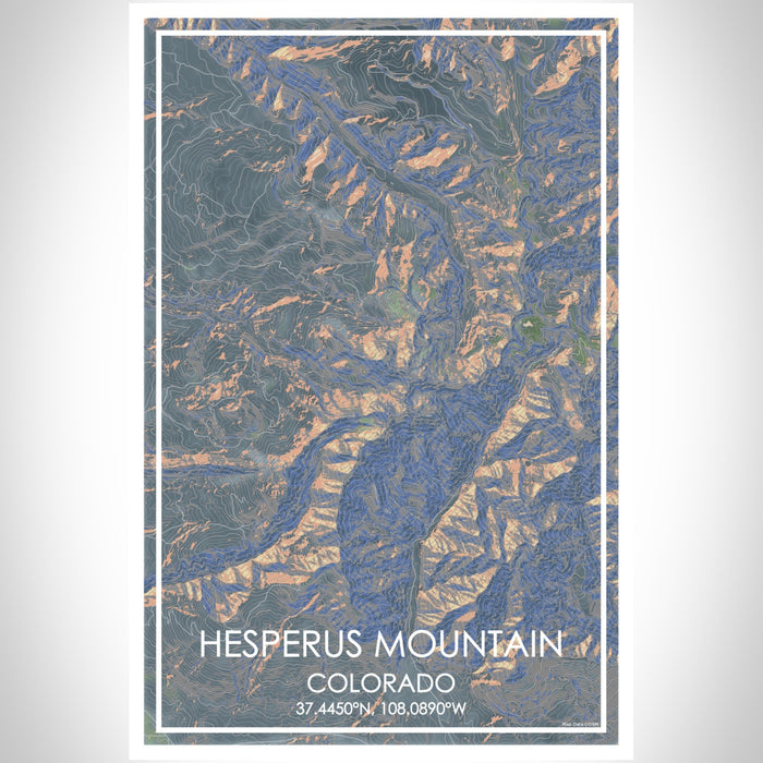 Hesperus Mountain Colorado Map Print Portrait Orientation in Afternoon Style With Shaded Background