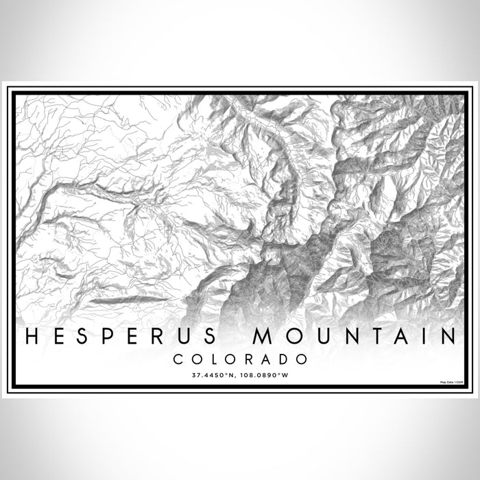 Hesperus Mountain Colorado Map Print Landscape Orientation in Classic Style With Shaded Background