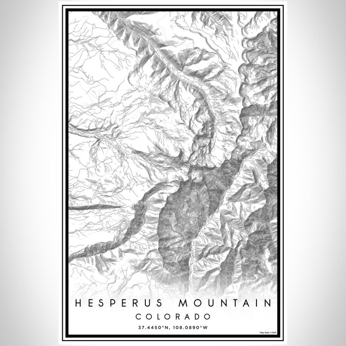 Hesperus Mountain Colorado Map Print Portrait Orientation in Classic Style With Shaded Background