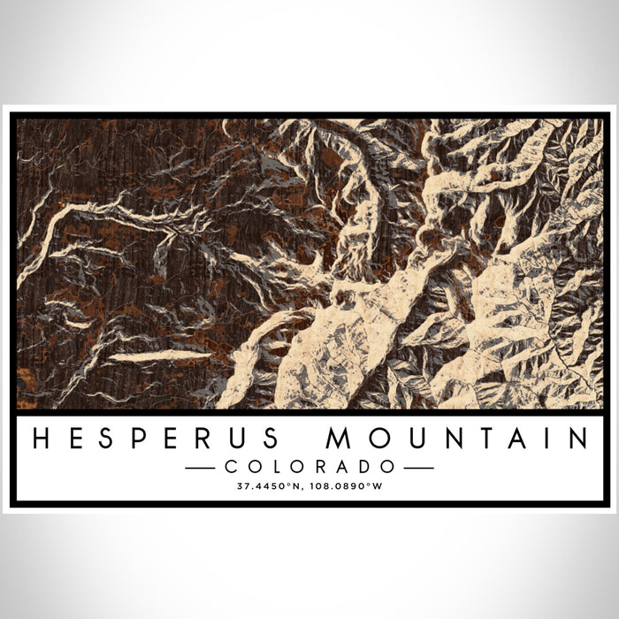 Hesperus Mountain Colorado Map Print Landscape Orientation in Ember Style With Shaded Background