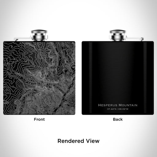 Rendered View of Hesperus Mountain Colorado Map Engraving on 6oz Stainless Steel Flask in Black