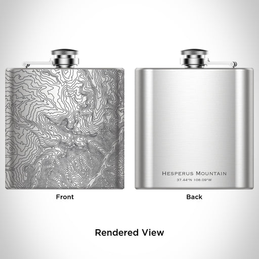 Rendered View of Hesperus Mountain Colorado Map Engraving on 6oz Stainless Steel Flask