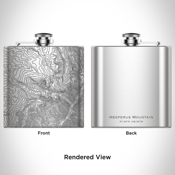 Rendered View of Hesperus Mountain Colorado Map Engraving on 6oz Stainless Steel Flask