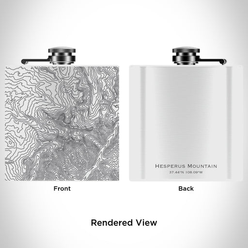 Rendered View of Hesperus Mountain Colorado Map Engraving on 6oz Stainless Steel Flask in White
