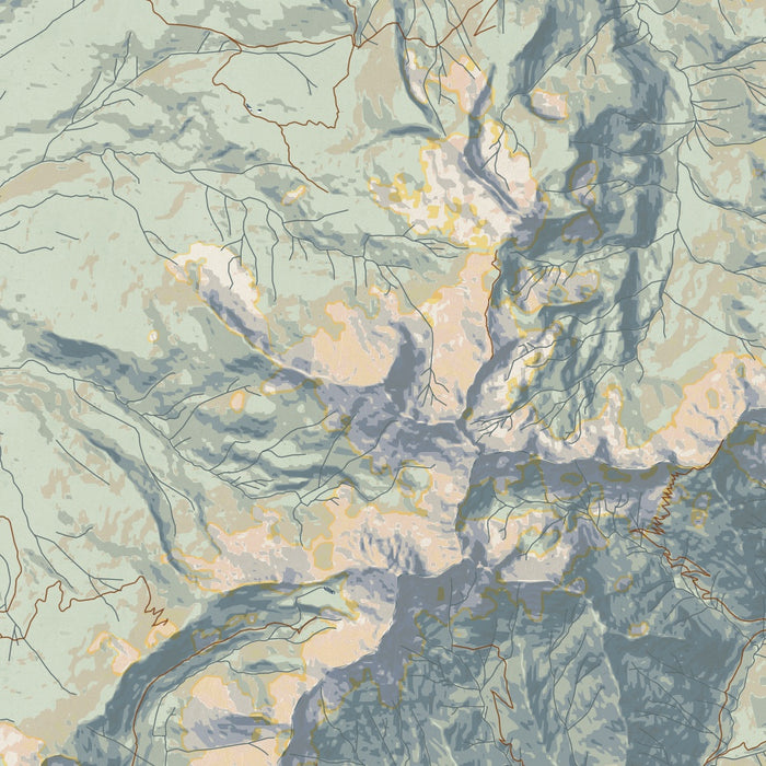 Hesperus Mountain Colorado Map Print in Woodblock Style Zoomed In Close Up Showing Details