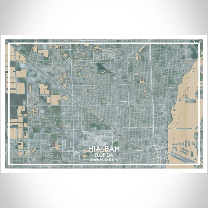 Hialeah Florida Map Print Landscape Orientation in Afternoon Style With Shaded Background