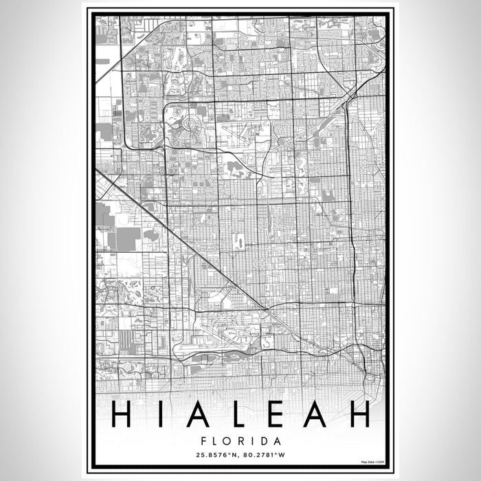 Hialeah Florida Map Print Portrait Orientation in Classic Style With Shaded Background