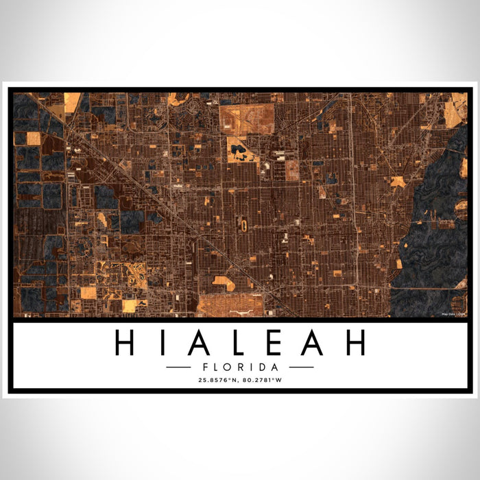Hialeah Florida Map Print Landscape Orientation in Ember Style With Shaded Background
