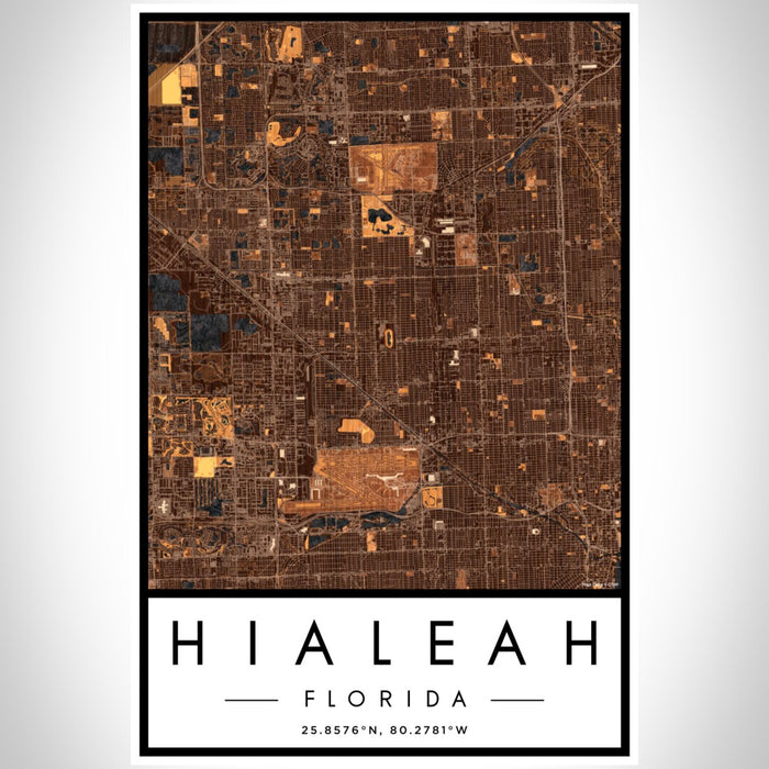 Hialeah Florida Map Print Portrait Orientation in Ember Style With Shaded Background