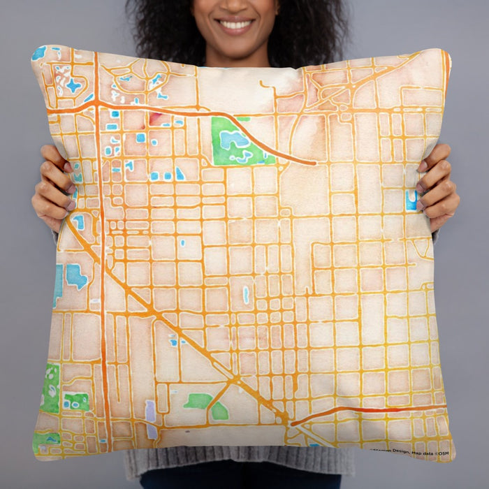 Person holding 22x22 Custom Hialeah Florida Map Throw Pillow in Watercolor
