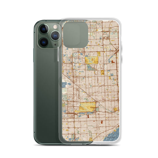 Custom Hialeah Florida Map Phone Case in Woodblock on Table with Laptop and Plant