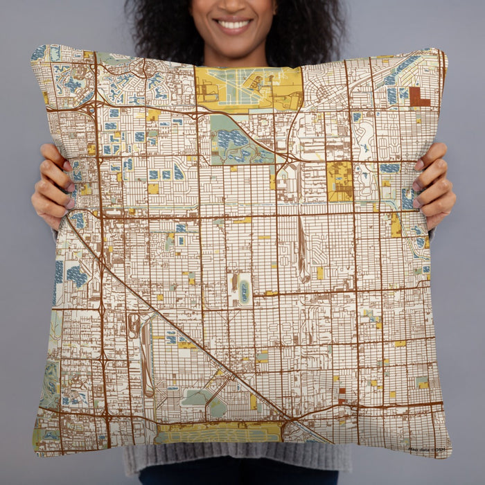 Person holding 22x22 Custom Hialeah Florida Map Throw Pillow in Woodblock