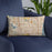 Custom Hialeah Florida Map Throw Pillow in Woodblock on Blue Colored Chair