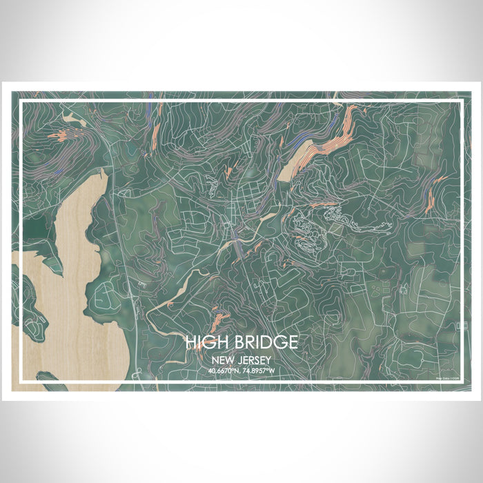 High Bridge New Jersey Map Print Landscape Orientation in Afternoon Style With Shaded Background
